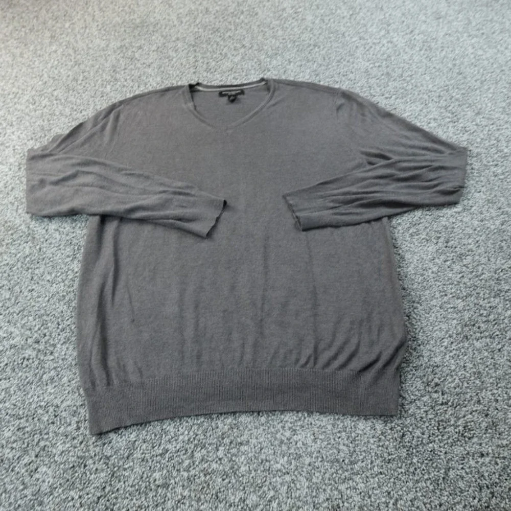 Banana Republic Sweater Mens L Gray Silk Linen V Neck Long Sleeve Pullover Soft‎